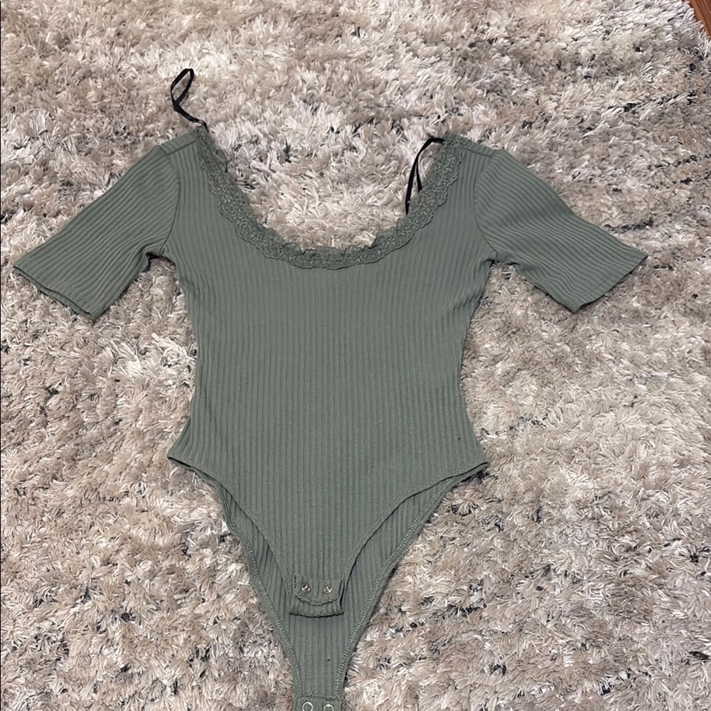 Forever 21 Ribbed Bodysuit in Olive